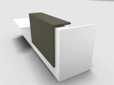 Quadrifoglio Z2 Empfangstheke C58 weiss 306cm Tisch:rechts Blende:Lack/gruen Gestell:silbern