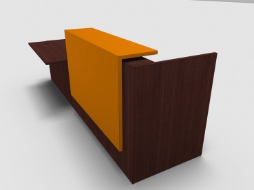 Quadrifoglio Z2 Empfangstheke C58 Wenge 306cm Tisch:rechts Blende:Lack/orange Gestell:silbern