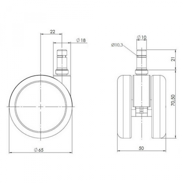 Bueroland UNIVERSAL Zubehoer Hartbodenrollen schwarz 65mm Stift:10mm