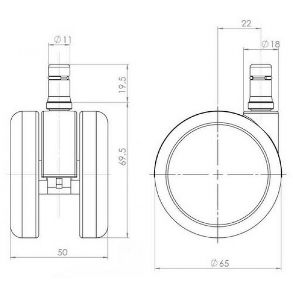 Bueroland UNIVERSAL Zubehoer Hartbodenrollen 65mm Stift:11mm verchromt