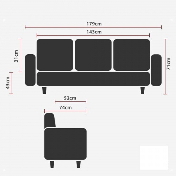 Bueroland HAMFAT Loungesofa Kunstleder schwarz 3-Sitzer