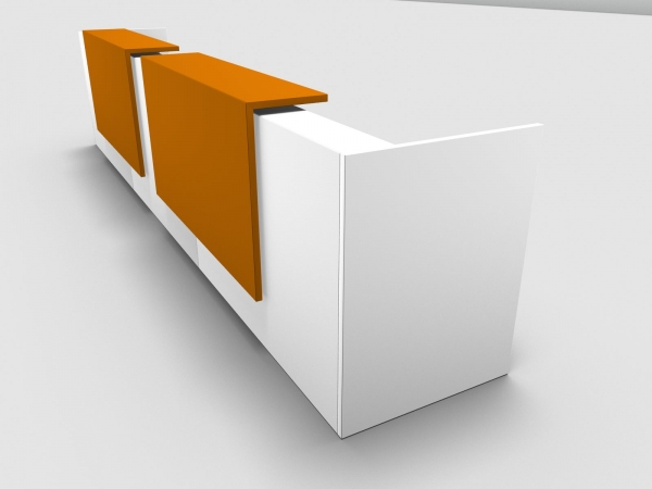 Quadrifoglio Z2 Empfangstheke C12 weiss 486cm Blende:Lack/orange Gestell:weiss Quadrifoglio Z2 Empfangstheke C12 weiss 486cm Blende:Lack/orange Gestell:weiss