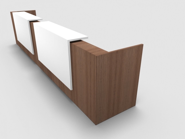 Quadrifoglio Z2 Empfangstheke C12 Walnuss 486cm Blende:weiss Gestell:silbern