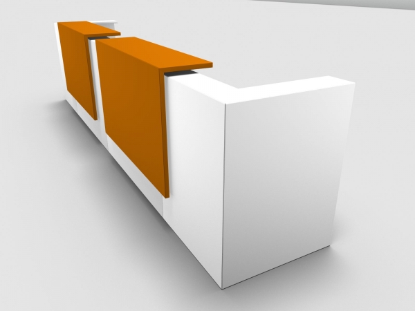 Quadrifoglio Z2 Empfangstheke C21 weiss 445cm Blende:Lack/orange Gestell:weiss Quadrifoglio Z2 Empfangstheke C21 weiss 445cm Blende:Lack/orange Gestell:weiss