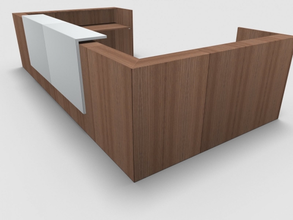 Quadrifoglio Z2 Empfangstheke C30 Walnuss 445x271cm Form:U Blende:Lack/weiss Gestell:weiss