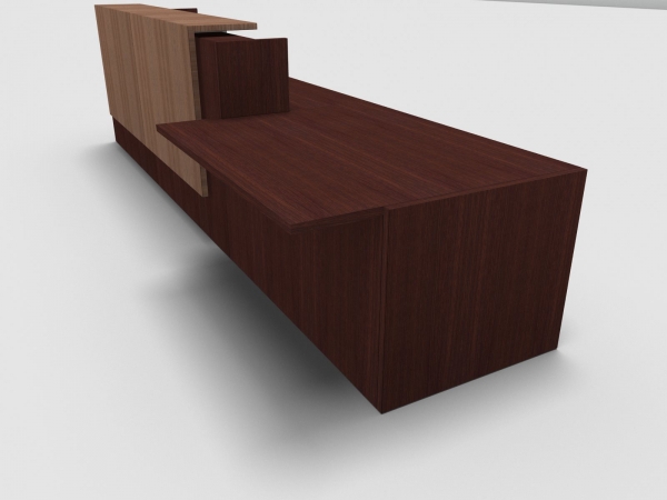 Quadrifoglio Z2 Empfangstheke C45 Wenge 426cm Tisch:links Blende:Walnuss Gestell:silbern