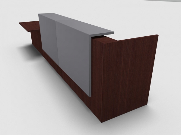 Quadrifoglio Z2 Empfangstheke C50 Wenge 426cm Tisch:rechts Blende:Lack/grau Gestell:silbern Quadrifoglio Z2 Empfangstheke C50 Wenge 426cm Tisch:rechts Blende:Lack/grau Gestell:silbern