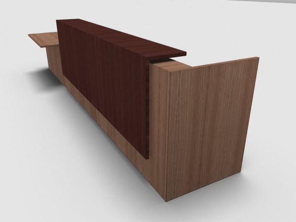 Quadrifoglio Z2 Empfangstheke C51 Walnuss 466cm Tisch:rechts Blende:Wenge Gestell:silbern