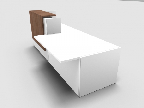 Quadrifoglio Z2 Empfangstheke C55 weiss 286cm Tisch:links Blende:Walnuss Gestell:silbern