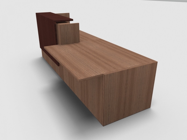 Quadrifoglio Z2 Empfangstheke C56 Walnuss 306cm Tisch:links Blende:Wenge Gestell:weiss