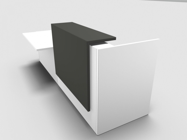 Quadrifoglio Z2 Empfangstheke C57 weiss 286cm Tisch:rechts Blende:Lack/umbra Gestell:silbern